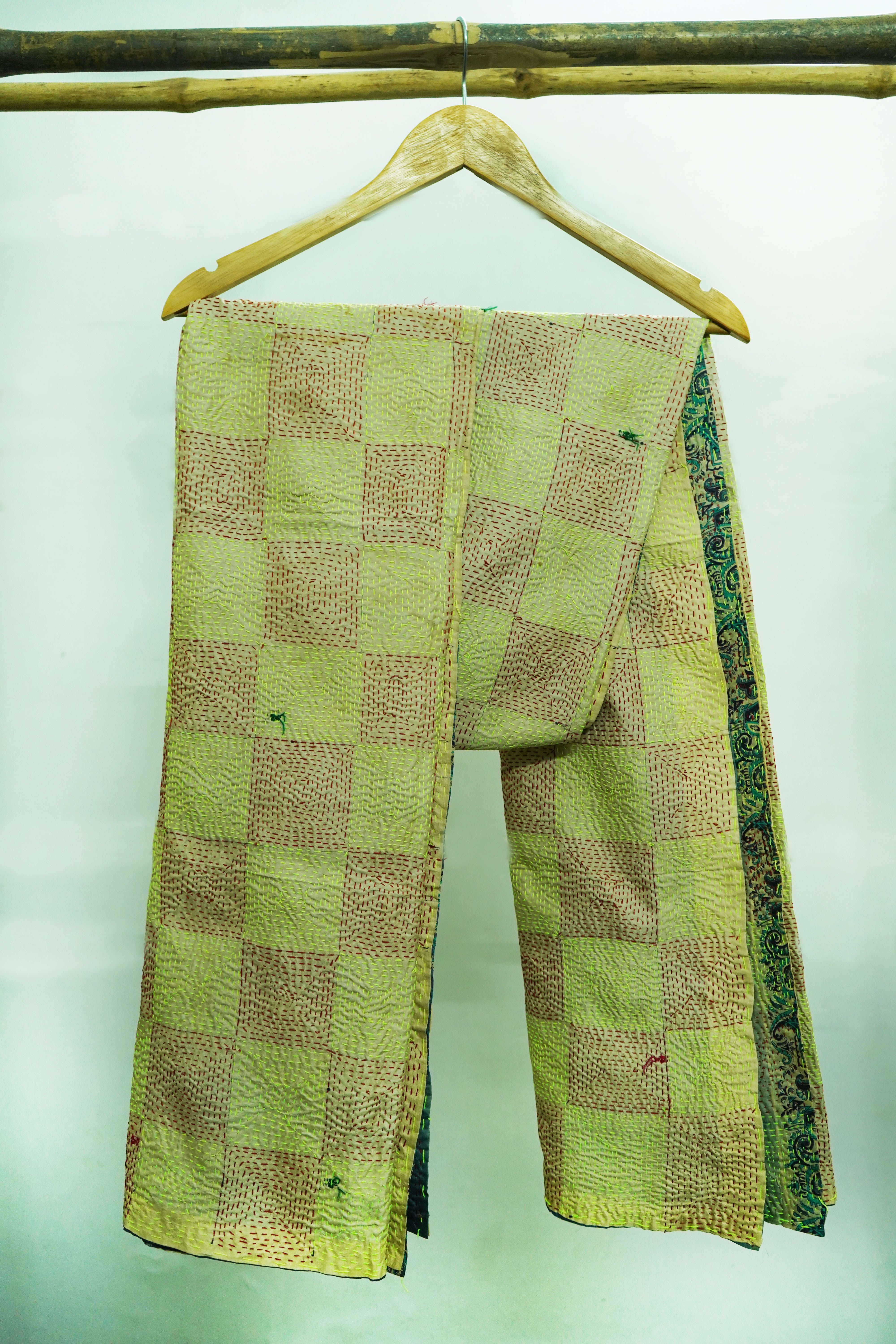 Reversible Handcrafted Kantha Work Silk Dupatta