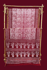 Elegant Maroon & White Batik Print Chanderi Cotton Silk Saree with Blouse Piece