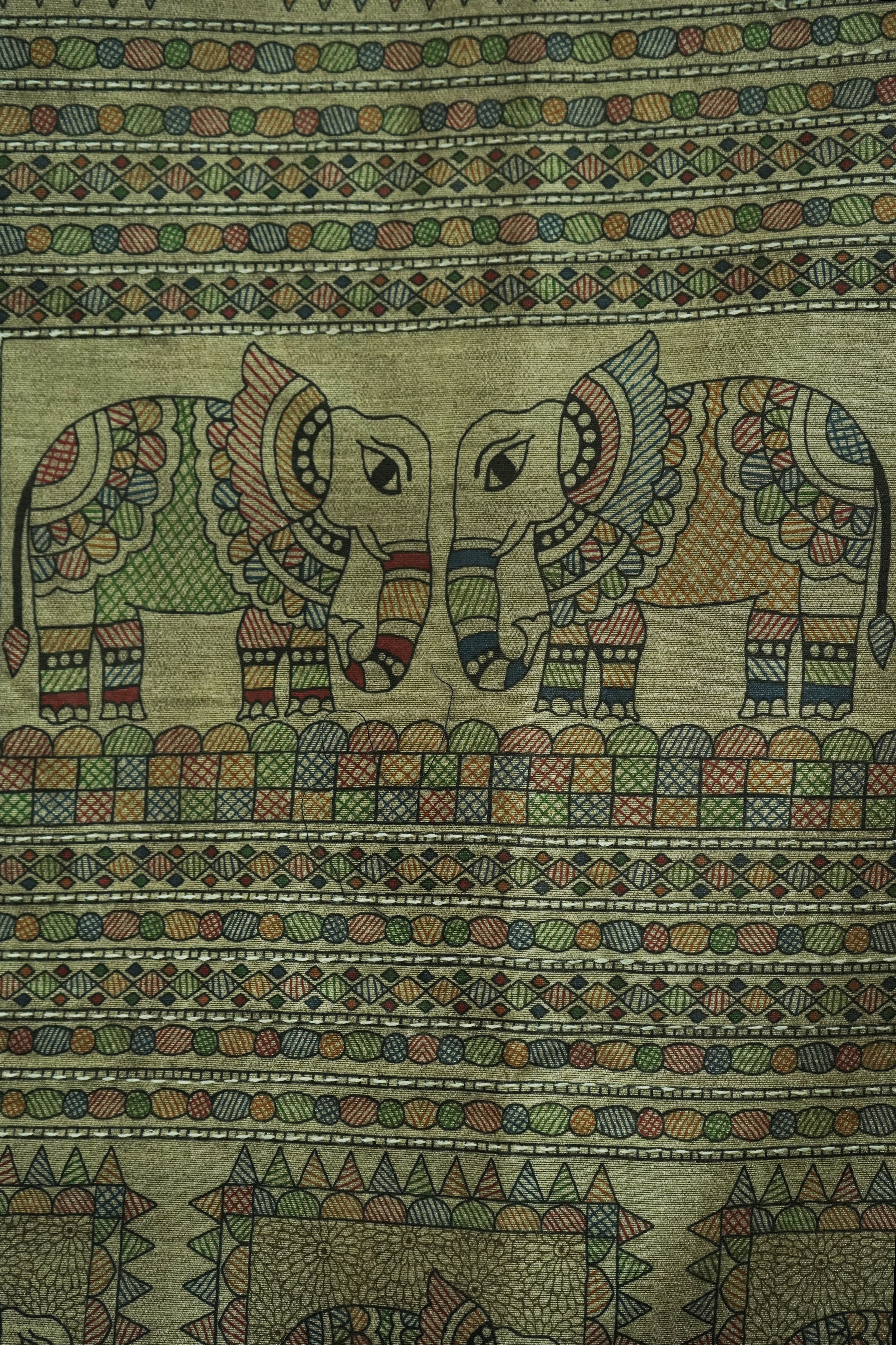 Gond Art Bamboo Silk Beige Saree