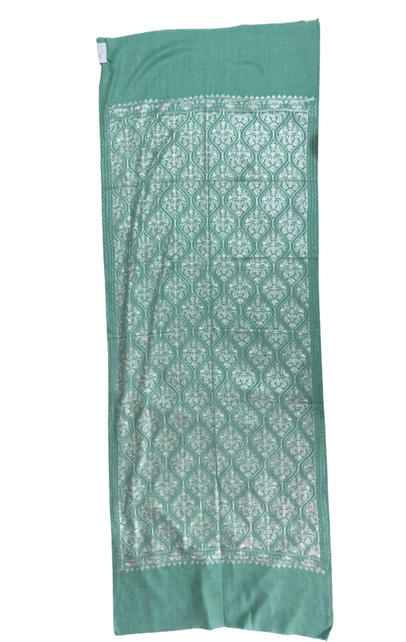 Pashimina Wool Aari work Shawl – Aqua Green