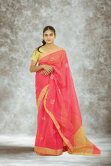 Chanderi Zariboota Silk Cotton Saree – Desire Pink