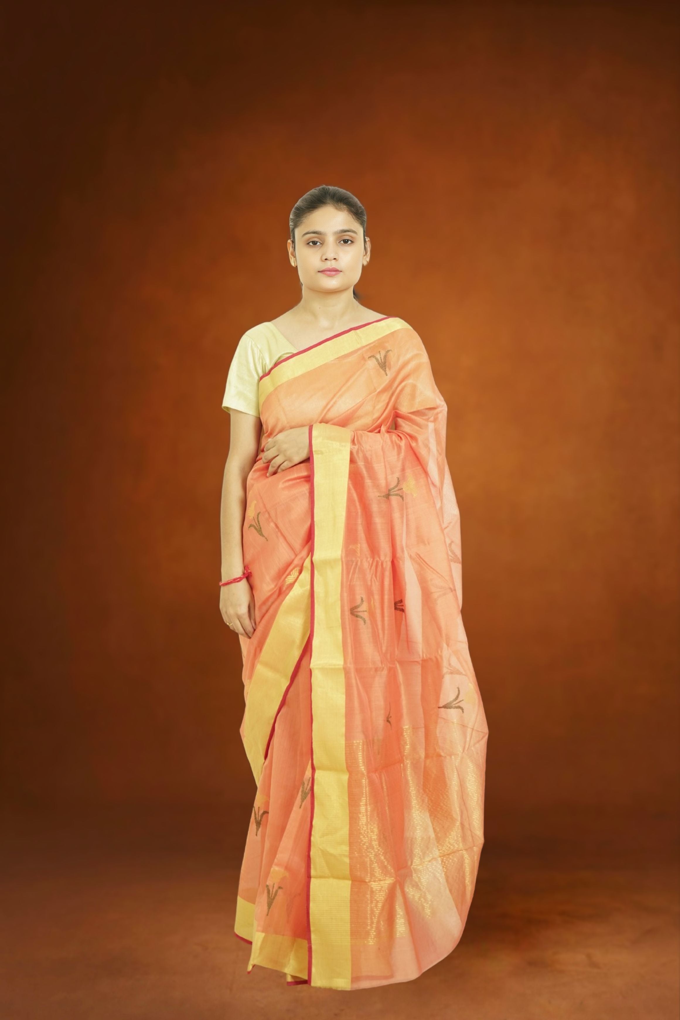 Chanderi Silk CottonOrange Colour Traditional Saree for Women