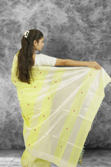 Maheshwari Meena Buti SilkCotton Saree -Lime Yellow | Glossy Ethnic Weave