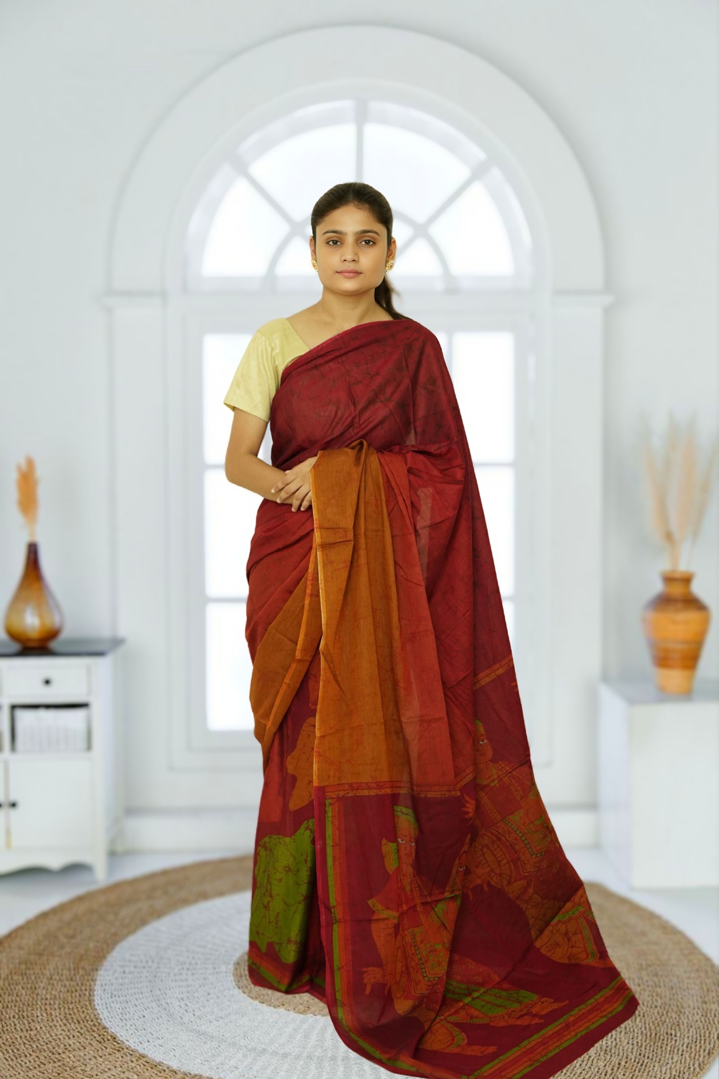 Ranipur Cotton Voile Saree- Maroon