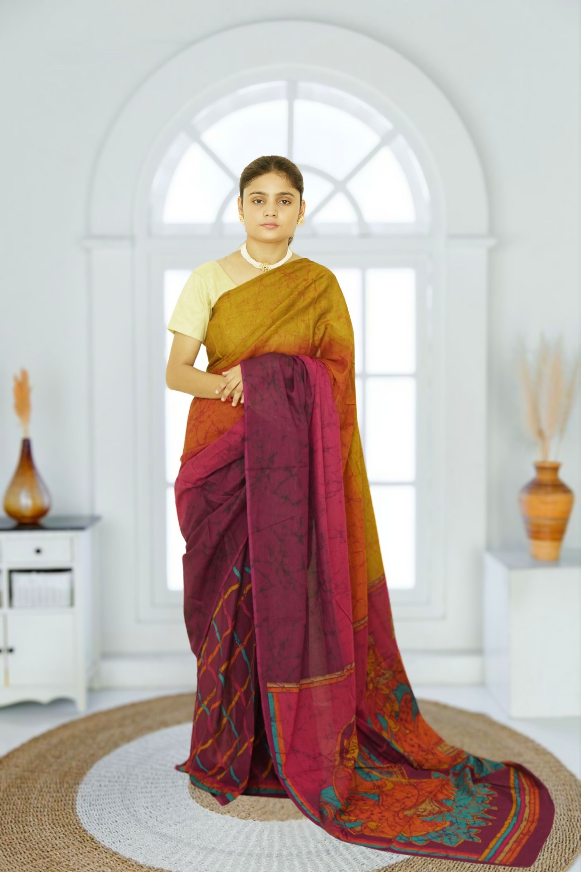 Ranipur Voile Cotton Saree – Aesthetic Maroon