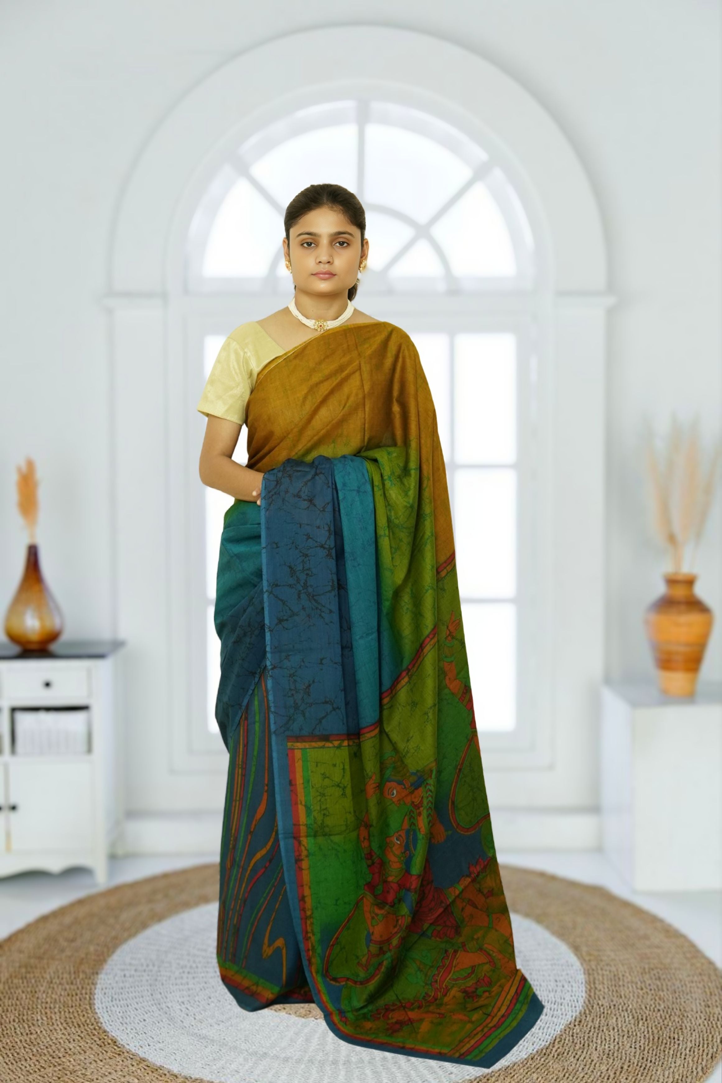 Ranipur Voile Cotton Saree – Blue & Green