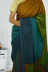 Ranipur Voile Cotton Saree – Blue & Green