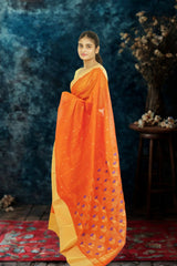 Chanderi Silk Cotton Saree- Orange