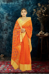Chanderi Silk Cotton Saree- Orange