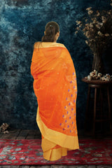 Chanderi Silk Cotton Saree- Orange