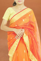 ChanderiSilk Cotton Saree- Orange | Elegant Festive Wear