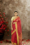 Chanderi Silk Cotton Saree – Red | Glossy Ethnic Weave