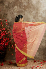 Chanderi Silk Cotton Saree – Red | Glossy Ethnic Weave