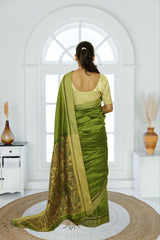 Madhubani Pallu Cotton Silk Cotton Silk Saree- Moss Green