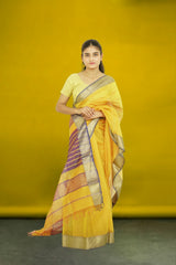 Elegant Maheshwari Silk Cotton Saree – Yellow | Traditional Handloom Weave