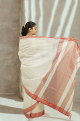 Maheshawari Silk Cotton Saree - WhiteHandloom Weave