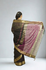 Maheshwari Cotton Buti Saree- Black | Handloom Weave with Traditional Buti Design