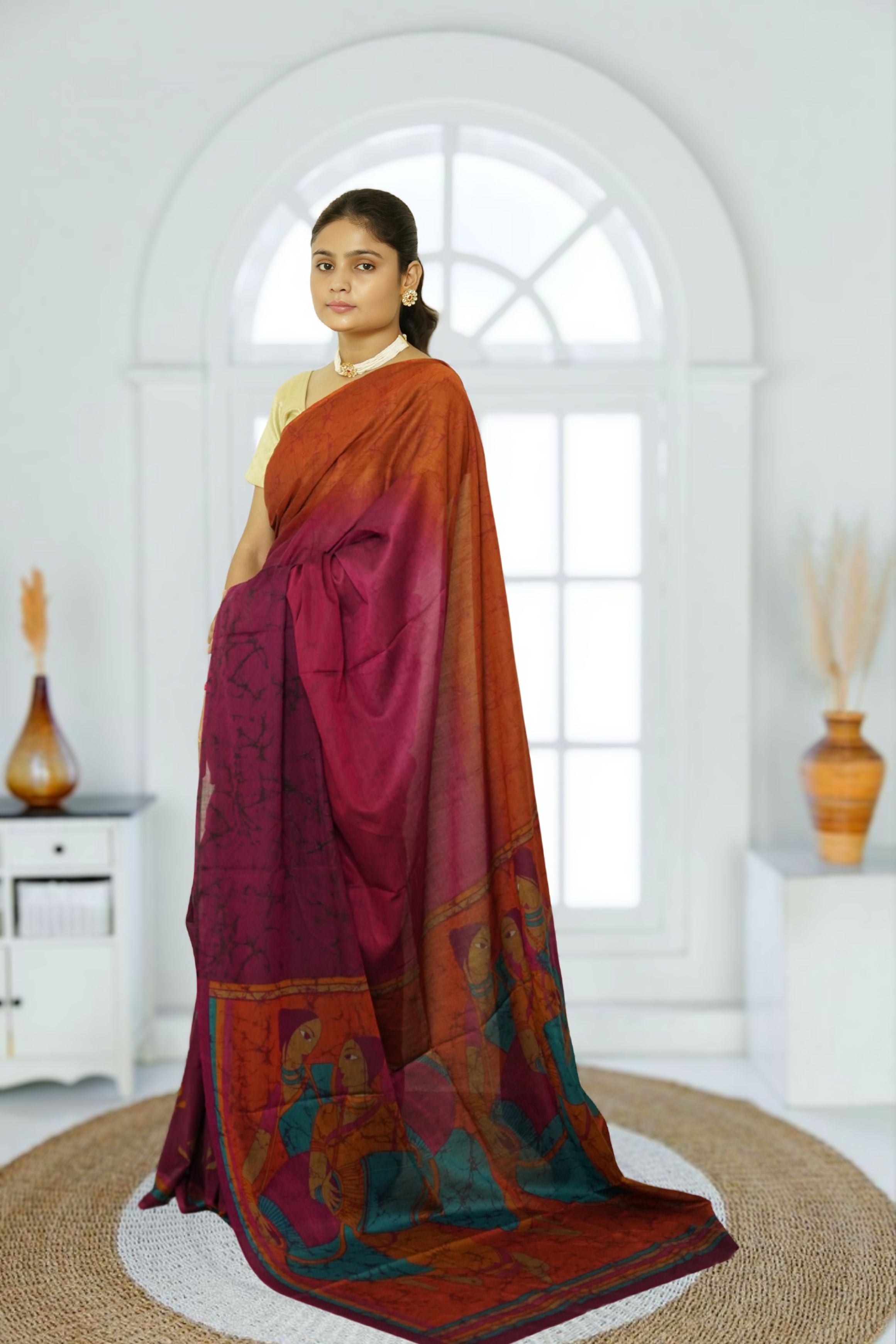 Ranipur Voile Cotton Saree – Dark Magenta