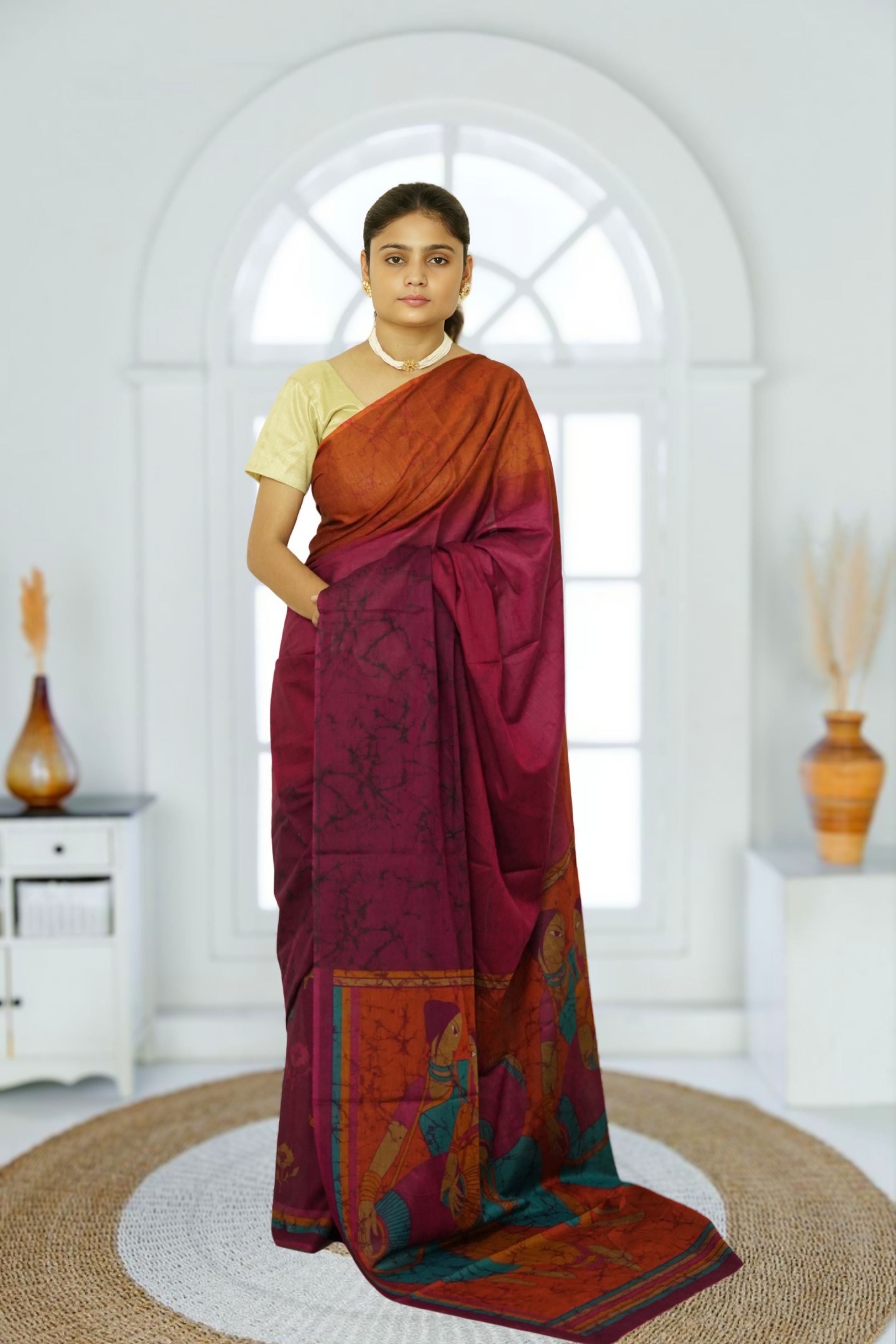 Ranipur Voile Cotton Saree – Dark Magenta