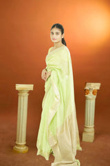 Maheshwari Silk Cotton Border CheckTraditional Saree – Lime Green