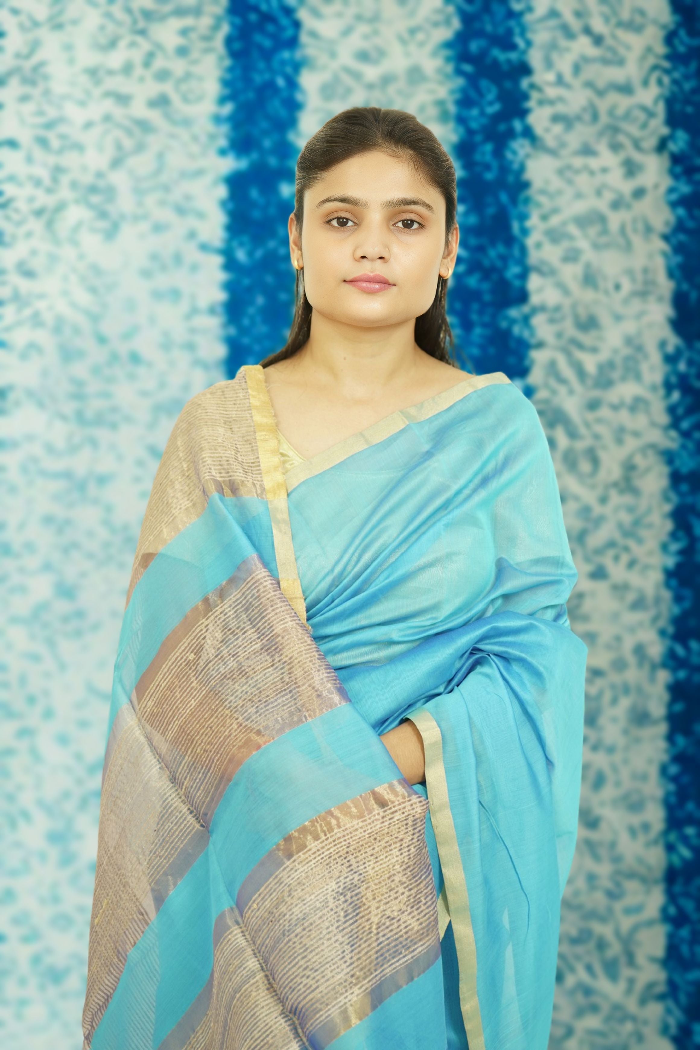 Maheshwari Kosa Pallu Silk Cotton Saree – Sky Blue | Traditional Handloom Weave