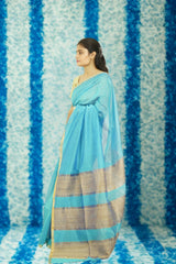 Maheshwari Kosa Pallu Silk Cotton Saree – Sky Blue | Traditional Handloom Weave
