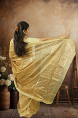 Chanderi Zariboota Saree – Golden | Lightweight Festive Wear