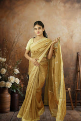Chanderi Zariboota Saree – Golden | Lightweight Festive Wear