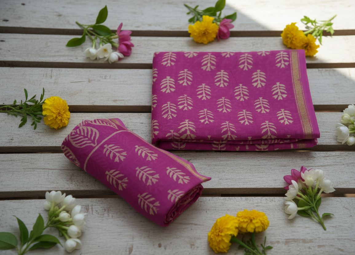 Chanderi Cotton Silk 3-Piece Unstitched Suit Set – Onion Violet