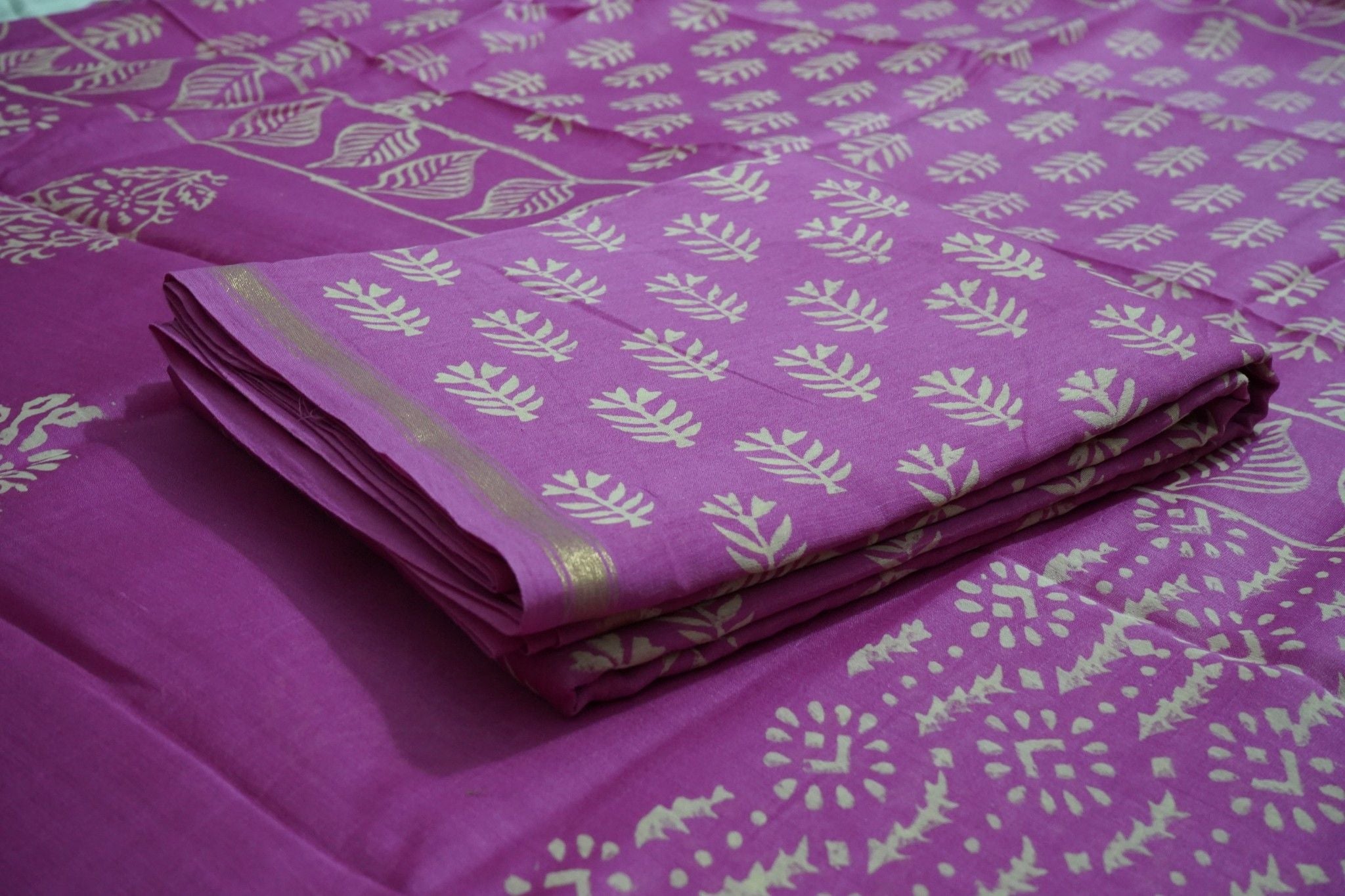 Chanderi Cotton Silk 3-Piece Unstitched Suit Set – Onion Violet