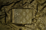 Chanderi Silk Cotton Dabu Print Suit - Dark Olive Green