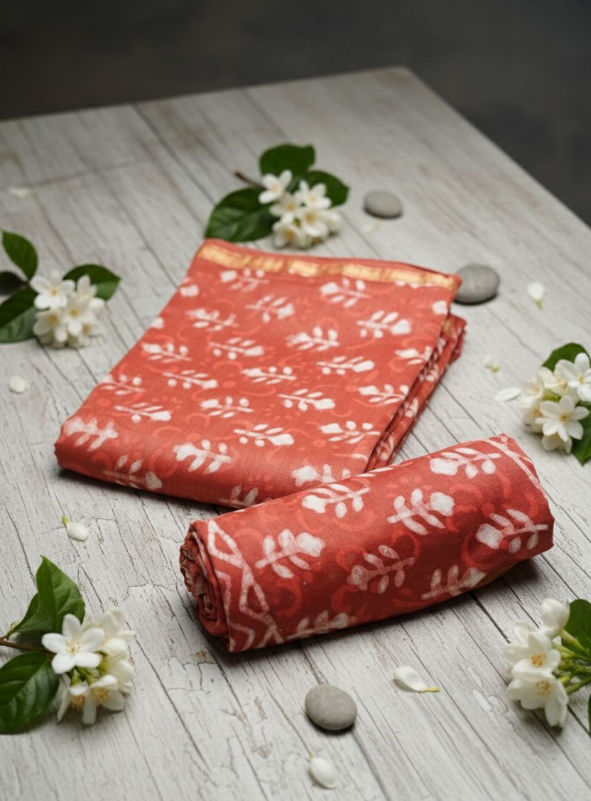 Chanderi Cotton Silk Indigo Suit – Dark Coral