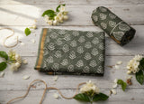 Chanderi Silk Dabu Print Suit – Dark Olive Green