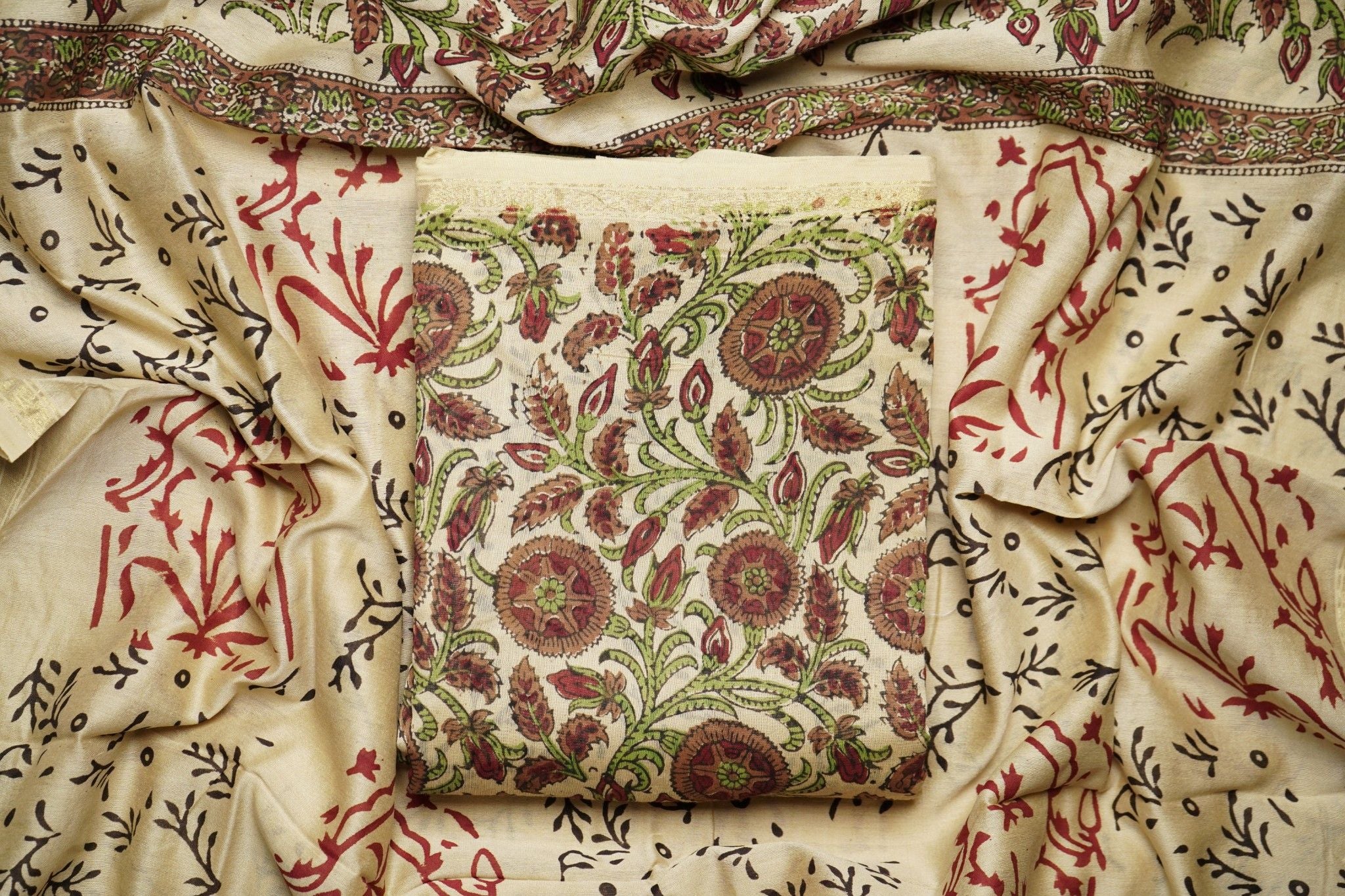 Chanderi Silk Cotton Kalakari Suit – Cream