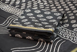 Chanderi Silk Cotton Dabu Print Suit – Black