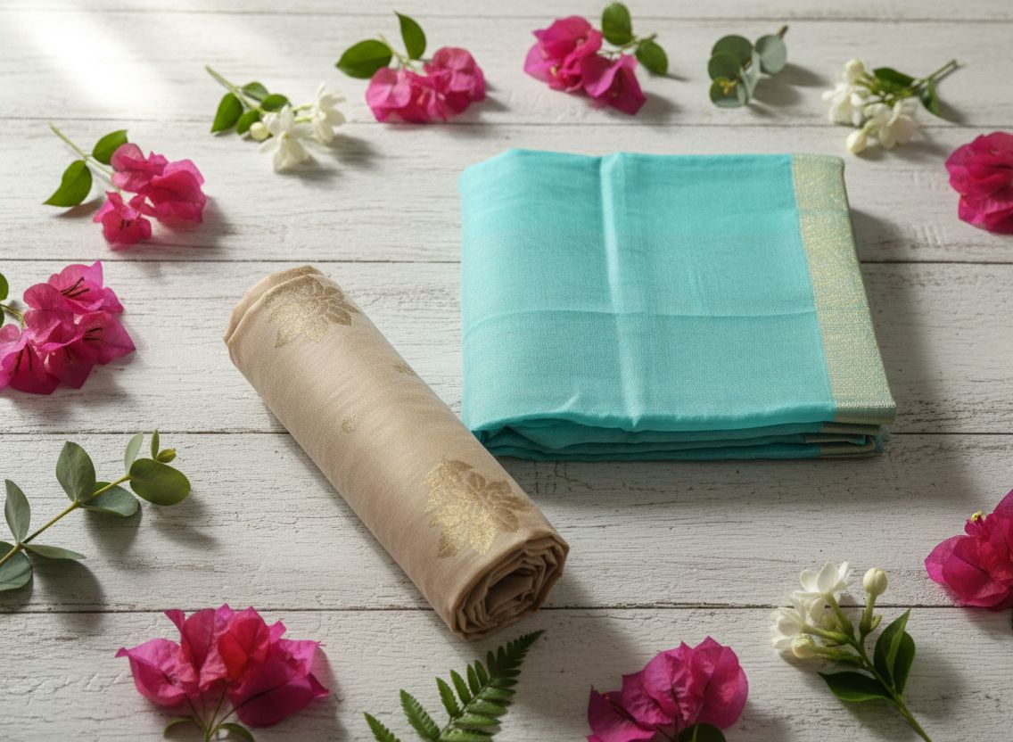 Chanderi Silk Cotton Suit (2 Piece ) – Sky Blue & Cream