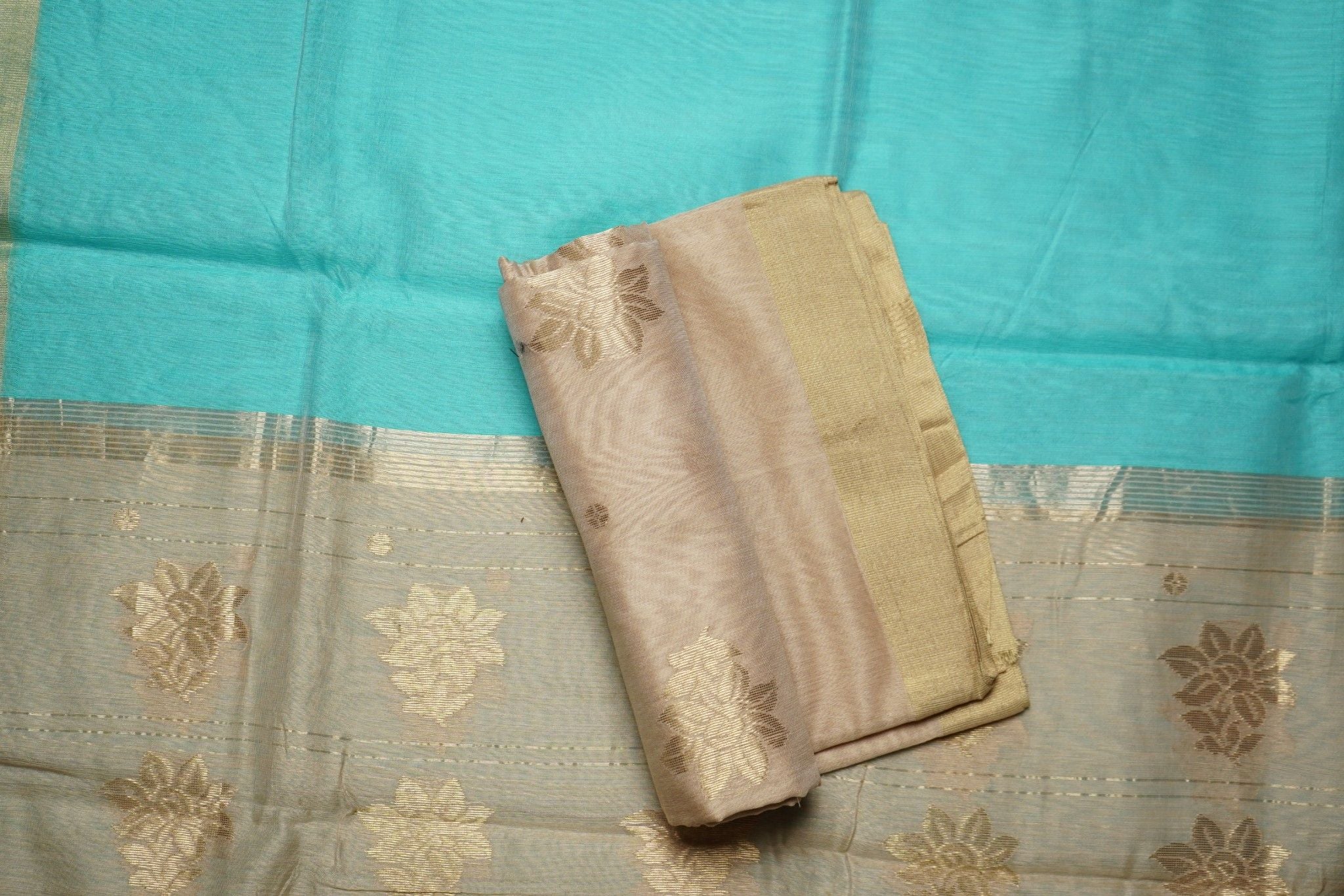 Chanderi Silk Cotton Suit (2 Piece ) – Sky Blue & Cream