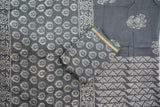 Chanderi Silk Cotton Dabu Print Suit- Dark Gray