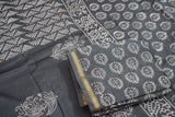 Chanderi Silk Cotton Dabu Print Suit- Dark Gray