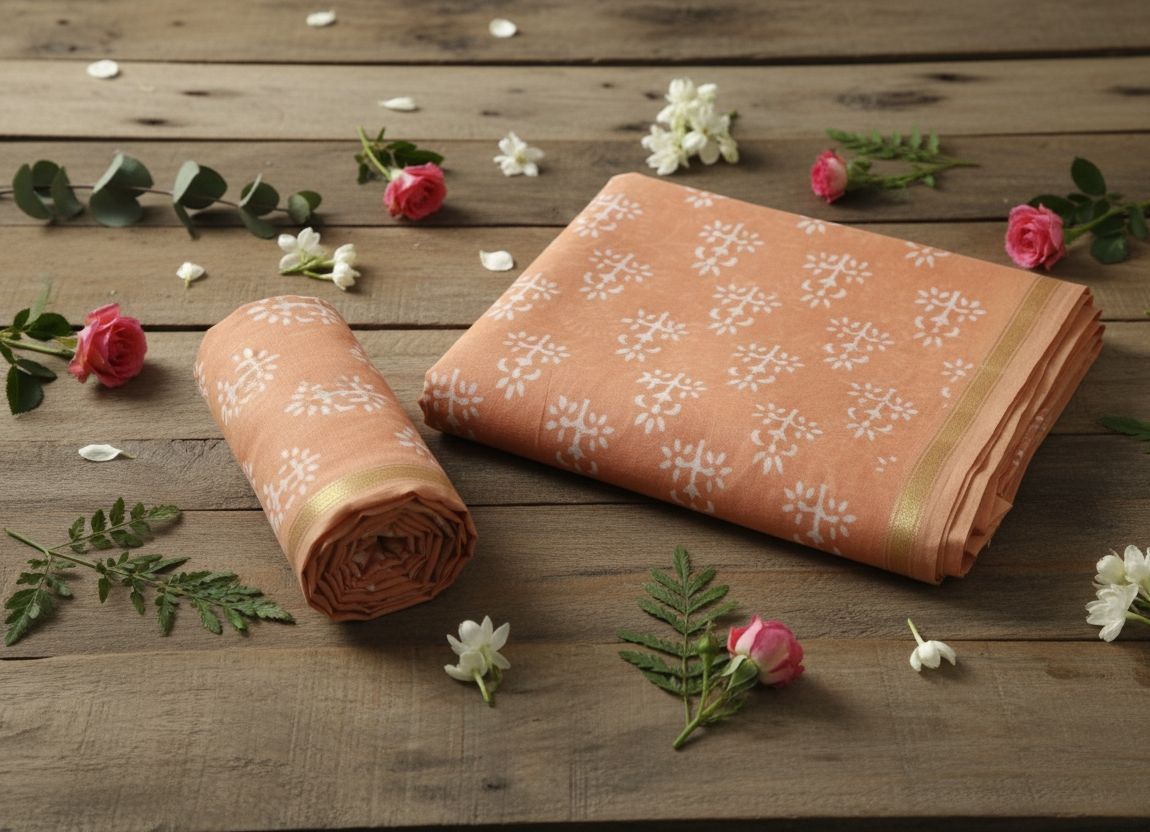 Chanderi Silk Cotton Dabu Print Suit – Peach