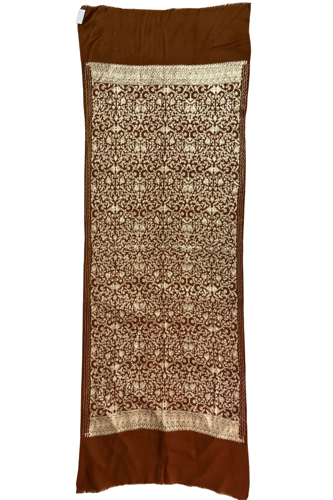 Pashmina Aari Work Wool Shawl – Dark Rust