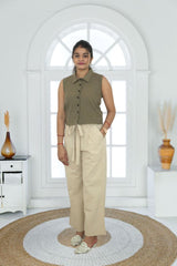 Boxy Fit Crop Shirt - Linen Cotton Blend Top