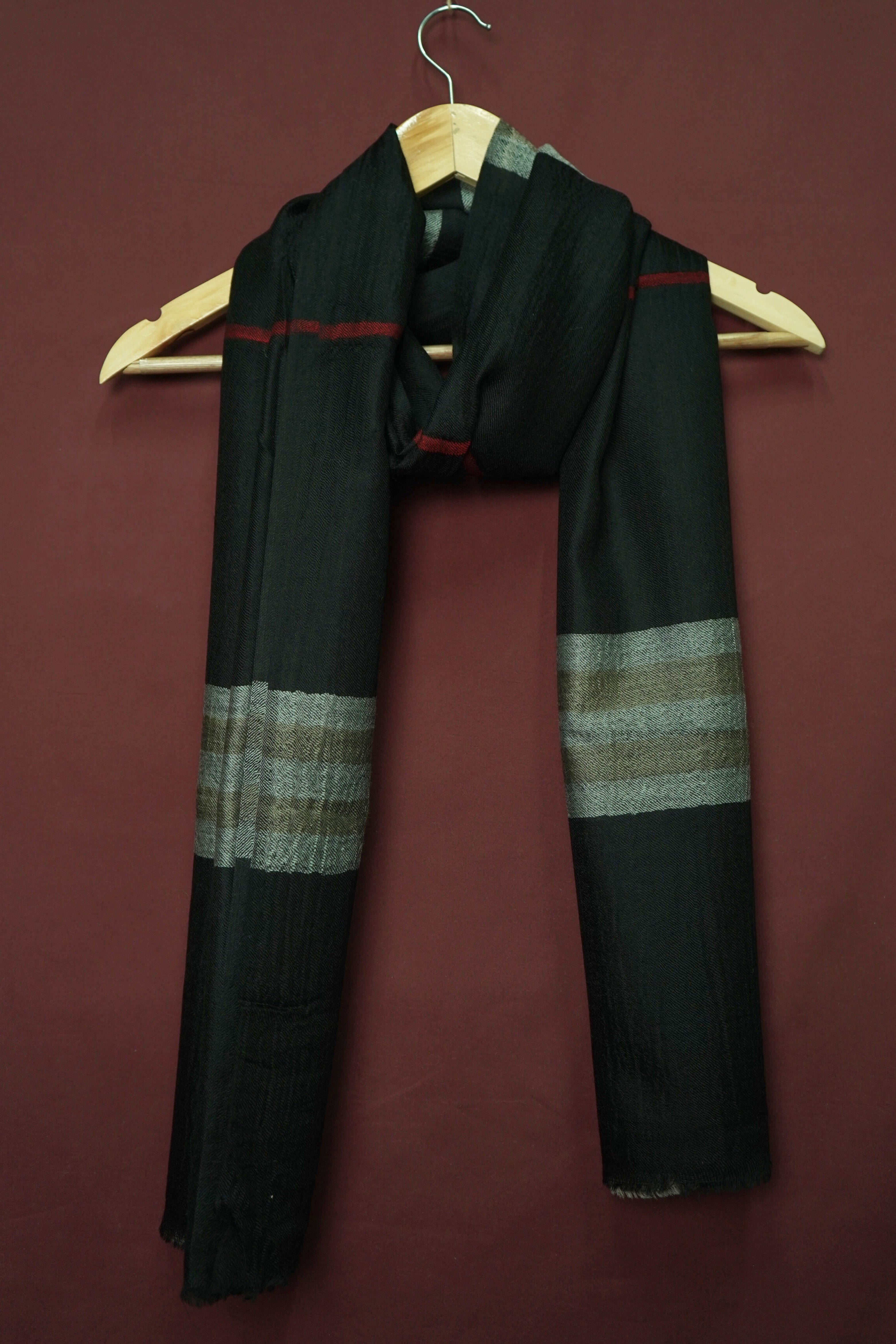 Pure Pashmina Black ShawlClassic Solid Black with Subtle Border