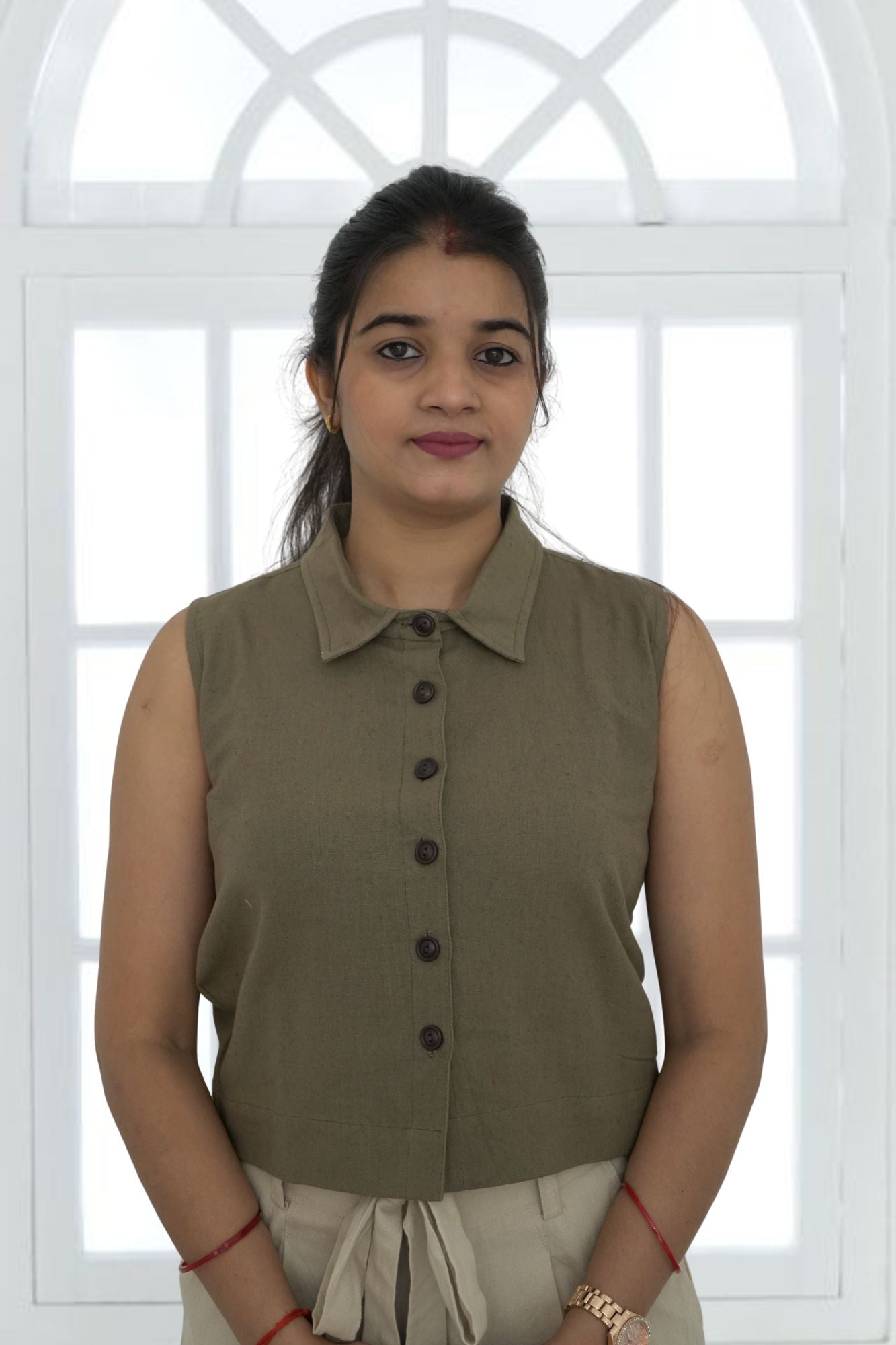 Boxy Fit Crop Shirt - Linen Cotton Blend Top