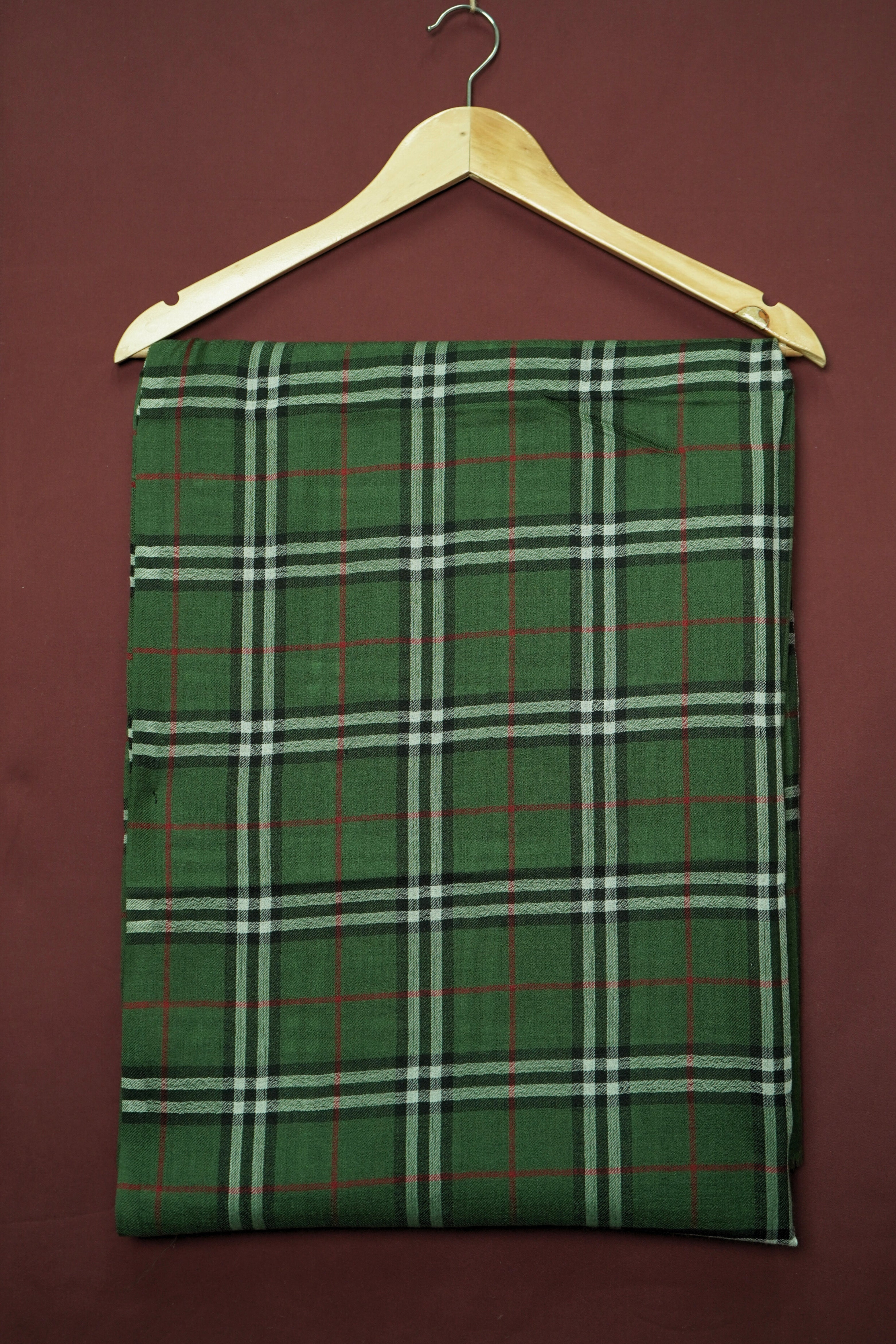 Pure Pashmina Dark Green Shawl Classic Check Pattern