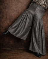 Gajji Silk Pleated Trouser – Charcoal Black & White Zigzag Print