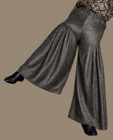 Gajji Silk Pleated Trouser – Charcoal Black & White Zigzag Print