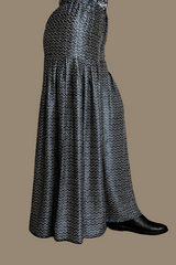 Gajji Silk Pleated Trouser – Charcoal Black & White Zigzag Print