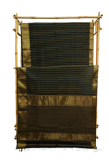 Maheshwari Silk Cotton Saree – Black Diamond Border Stripe Design