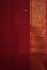 Ruby Red Maheshwari Saree with Zari Border & Golden Booti